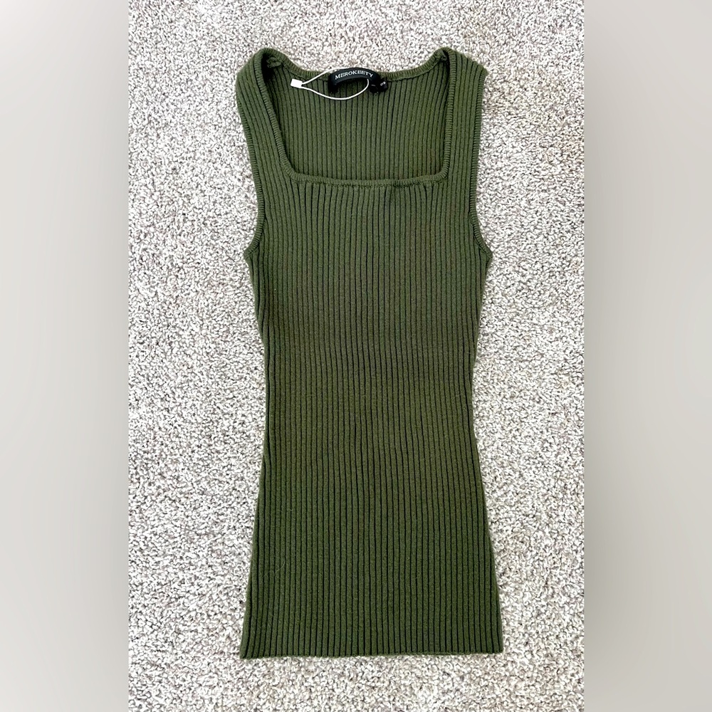 Olive Green Ribbed Knit Tank Top Size Small - Picture 1 of 3